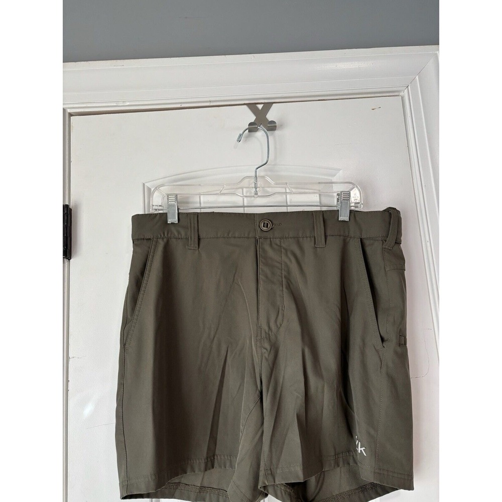 Huk Shorts Mens L Green Fishing Nylon Performance Stretch Adjustable Waist